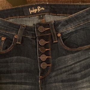 Indigo Rein Blue Jeans Button Fly Destroyed Hemline
